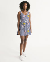 Load image into Gallery viewer, SMF Floral Strips Feminine Scoop Neck Skater Dress