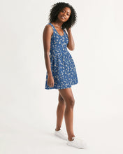 Load image into Gallery viewer, SMF Blue Liberty Floral Feminine Scoop Neck Skater Dress