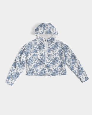 Blue Toile Women's Cropped Windbreaker
