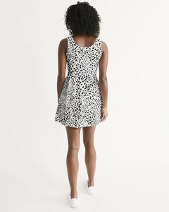 SMF Cheetah White Feminine Scoop Neck Skater Dress
