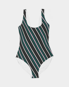 SMF Green Wide Stripe Feminine One-Piece Swimsuit