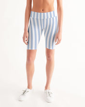 Load image into Gallery viewer, Blue Deck Stripe Feminine Mid-Rise Bike Shorts