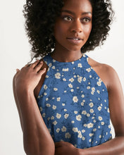 Load image into Gallery viewer, SMF Blue Liberty Floral Feminine Halter Dress
