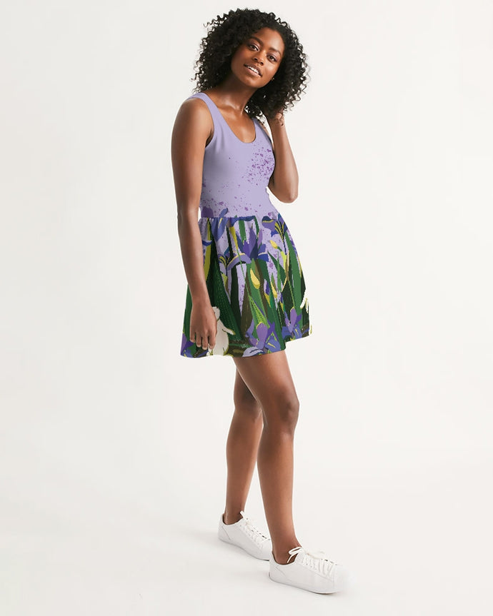 SMF Bunny And Flowers Feminine Scoop Neck Skater Dress