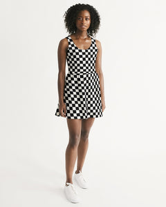 SMF Chessboard Feminine Scoop Neck Skater Dress
