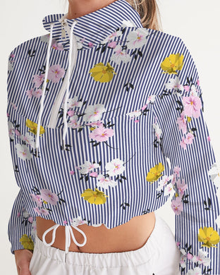 Floral Strips Women's Cropped Windbreaker