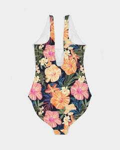 SMF Hibiscus Floral Feminine One-Piece Swimsuit