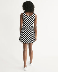 SMF Chessboard Feminine Scoop Neck Skater Dress