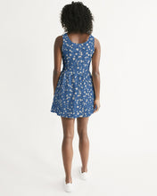 Load image into Gallery viewer, SMF Blue Liberty Floral Feminine Scoop Neck Skater Dress