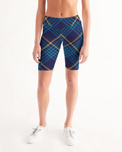 Load image into Gallery viewer, Blue Tartan Women&#39;s Mid-Rise Bike Shorts