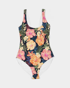 SMF Hibiscus Floral Feminine One-Piece Swimsuit