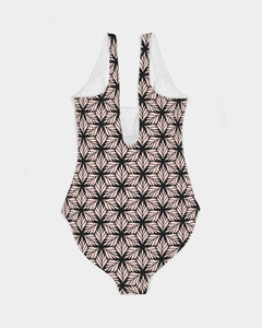 SMF Pink Leaf Geo Feminine One-Piece Swimsuit
