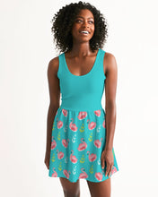 Load image into Gallery viewer, SMF Bright Turquoise Feminine Scoop Neck Skater Dress