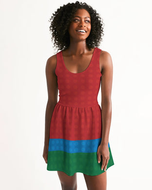 SMF Primary Color Feminine Scoop Neck Skater Dress