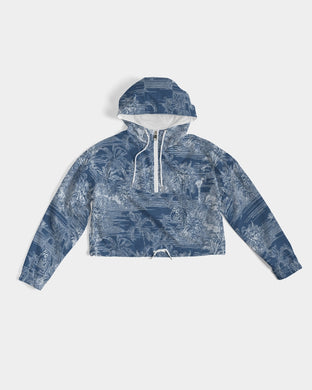 Blue Tiger Scene Women's Cropped Windbreaker