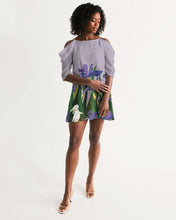 Load image into Gallery viewer, SMF Bunny and Flowers Feminine Open Shoulder A-Line Dress