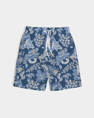 Navy Turkish Floral Masculine Youth Swim Trunk