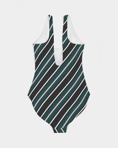 SMF Green Wide Stripe Feminine One-Piece Swimsuit