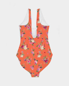 SMF Orange Floating Bouquet Feminine One-Piece Swimsuit