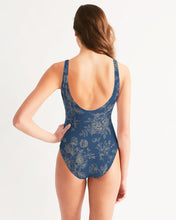 Load image into Gallery viewer, Navy Toile Floral Feminine One-Piece Swimsuit