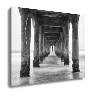 Gallery Wrapped Canvas, Under The Pier Black And White Photo Manhattan Beach California