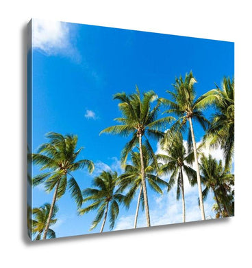 Gallery Wrapped Canvas, Tropical Palm Trees In The Blue Sunny Sky