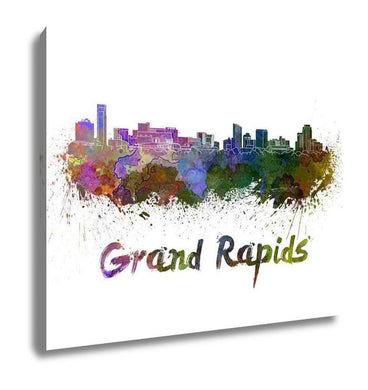 Gallery Wrapped Canvas, Grand Rapids Skyline In Watercolor