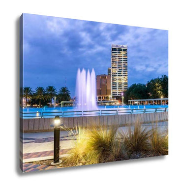 Gallery Wrapped Canvas, Jacksonville Florida City Lights At Night With Fountain