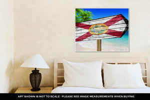 Gallery Wrapped Canvas, Florida Flag Wooden Sign On Beach