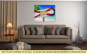 Gallery Wrapped Canvas, Florida Flag Wooden Sign On Beach